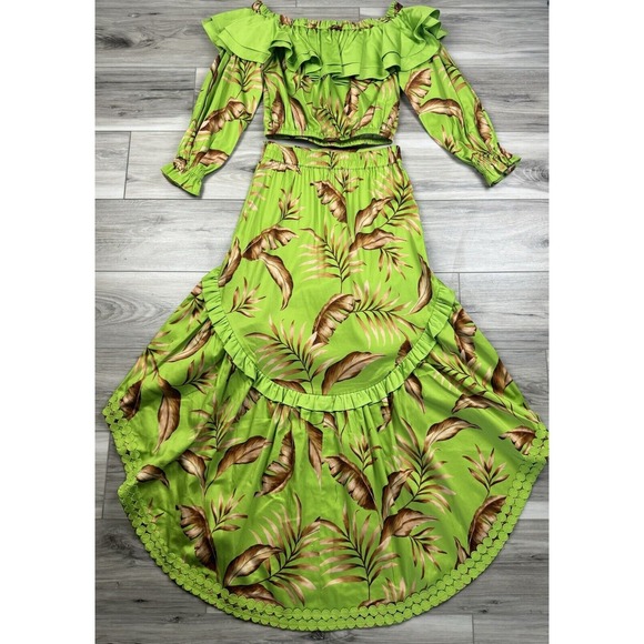 ALDEN ADAIR Sophia Palma Set Hi-Low Maxi Skirt Ruffle Cropped Blouse Resort NWT‎ - Picture 7 of 16